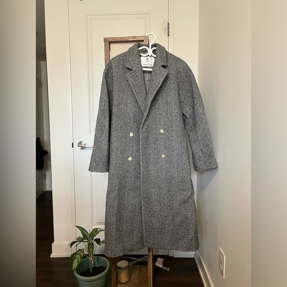 Artizia Babaton Slouch Coat in Herringbone Grey/White